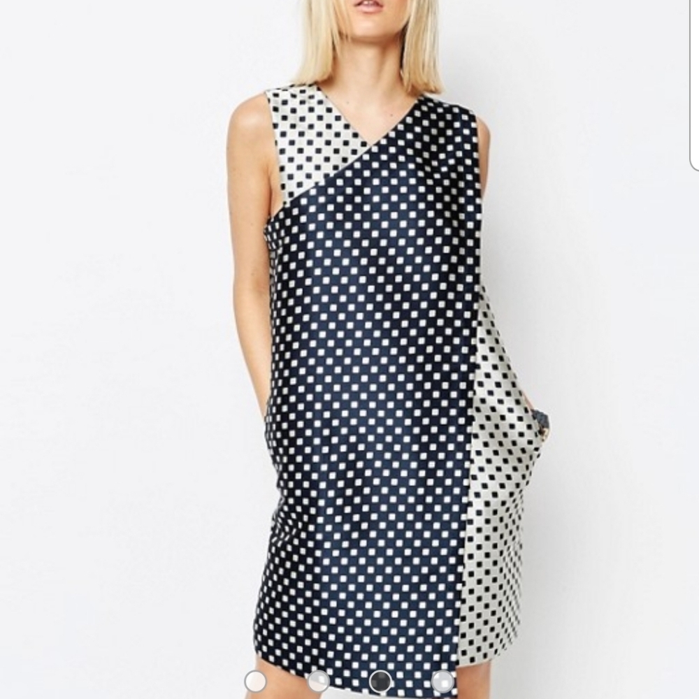 ASOS WHITE navy/white polkadot wrap dress